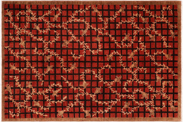 handmade Transitional Lahore Red Brown Hand Knotted RECTANGLE 100% WOOL area rug 6 x 9
